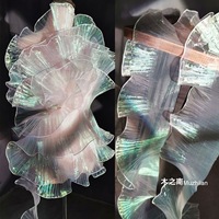 Rouleau Complet de Dentelle Transparente Écologique à Volants, Organza en Maille Dégradée Irisée, Plissé 3D, 100% Polyester, Résistant à l'Abrasion