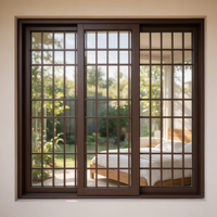Système de fenêtres coulissantes architecturales en aluminium personnalisées, motif quadrillé, double vitrage, pour chambre de villa