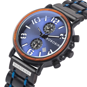 Montre chronographe de luxe pour le sport et la mode, affichage de la date, cadran en verre, résistante à l'eau, montre en bois, <span class=keywords><strong>chronomètre</strong></span> - Product Image 1
