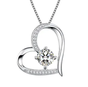 Party Jewelry 925 Sterling Silver Love Heart White Cz Large Heart Dangle Clavicle Necklace