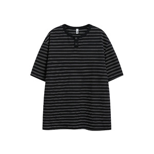 T-shirt in Cotone Personalizzata a Righe con Collo Rotondo e Ricamo, Manica Corta, Unisex, Estiva, Vestibilità Ampia - Product Image 4