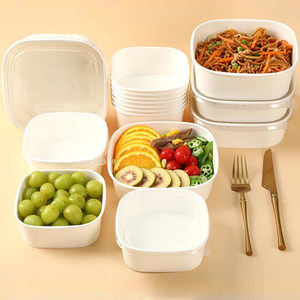 Contenitori Quadrati Spessi Bianco Puro Eco-Friendly Monouso 500ml con Coperchio in PP, Scatole da Asporto in Carta per Sushi, Frutta, Insalata, Torte - Product Image 6