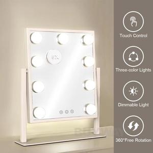 9 Bulbs LED <strong>Lighted</strong> Miroir Coiffeuse Portable Kosmetilk Spiegel Geote 3-Color Dimming Free 5X Magnifier MDF Vanity Makeup <strong>Mirror</strong> - Product Image 3
