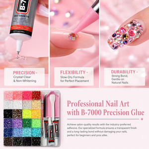 24 Grids Rhinestones Set Mixed Color Flat Back Non Hotfix Nail Art Decorations With Tweezers And Glue B7000 <b>Kit</b> - Product Image 2