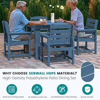 Ensemble de salle à manger de jardin 5 pièces, table carrée, 4 fauteuils, HDPE, sans rouille, siège large de 19,7 pouces, capacité de 350 lb, pour jardin