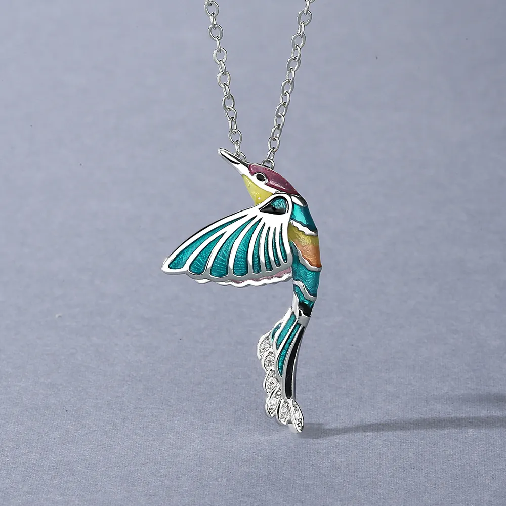 Epoxy Jewelry KYNL0427 Creative Hummingbird Pendant Necklace Clavicle Chain Necklace Handmade Enamel Jewelry