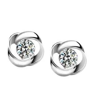Brinco stud de prata esterlina para mulheres 925, joia giratória de amor para orelha branca e roxa em 2 cores de zircônio facetado de diamante