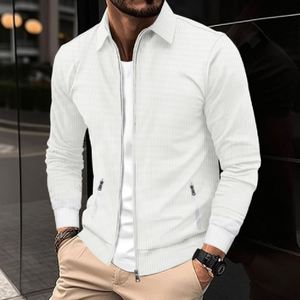 Cardigan <span class=keywords><strong>Elegante</strong></span> da <span class=keywords><strong>Uomo</strong></span> Slim Fit con Colletto Rovesciato, Tasca con Zip e Maniche Lunghe in Tessuto Waffle - Product Image 2
