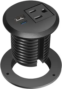 2Inch Smart Kantoormeubilair Stopcontact Mini Ronde Grommet Stopcontact Met Usba + USB-C/Ingebouwde Desktop Ons Stopcontact