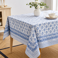 Nappe rectangulaire HuaLai 90x156 pouces en faux coton polyester, bleu roi, imprimé floral, pour table à manger, personnalisable