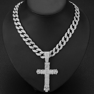Luxe Punk Croix Pendentif Collier <span class=keywords><strong>Grand</strong></span> Strass Femmes Plaqué Or En Alliage De Zinc Hip Hop Glacé Cubain Lien Chaîne Rappeur Hommes Cadeau - Product Image 3