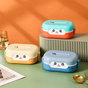 Boîte à lunch pour enfants, mignonne, de qualité alimentaire, à 2 compartiments, en plastique, boîte à lunch bento pour l'école, boîte à lunch pour étudiants, boîte à lunch pour le bureau, conteneur alimentaire - Product Image 1