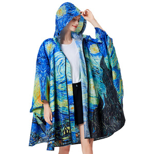 SaphiRose Impermeabile Unisex Ecologico 100% Poliestere con Cappuccio per Adulti e Donne con Tasche, Tema Van Gogh Notte Stellata, Taglia Unica - Product Image 4