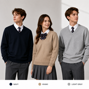Pull-over personnalisé à manches longues et col en V 100% coton unisexe pour enfants, uniforme scolaire pour l'école primaire, le collège et le lycée - Product Image 3