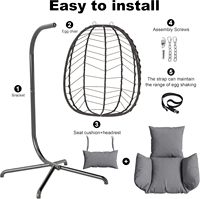 Fauteuil suspendu en forme d'œuf avec support, fauteuil suspendu pour l'intérieur et l'extérieur, fauteuil suspendu en forme de panier avec coussin, fauteuil hamac en osier pour patio