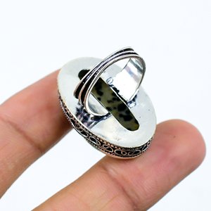 Bague bohème artisanale en jaspe dalmatien naturel, argent sterling 925, design unisexe - Product Image 3