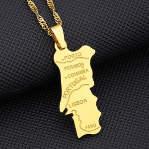Nouveau Collier Pendentif Carte du Portugal Personnalisé 2024 en Acier Inoxydable Poli Miroir avec Placage Or, Anti-ternissement, Vente en Gros - Product Image 5
