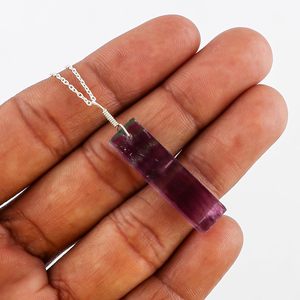 Yashee Natural Fluorite Bar Pendant <b>Necklace</b> 925 Silver Chain Chakra Healing Crystal Unisex Everyday Wear - Product Image 5