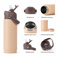Bouteille d'eau isotherme portable pour enfants, en acier inoxydable 18/8, double paroi, 14 oz, avec couvercle à paille et poignée, idéale pour l'école