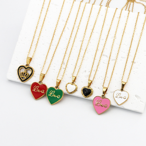 Custom LOVE Heart Shaped Pendant Necklace 18k Gold Women <strong>Jewelry</strong> Colorful Enamel Pendant Designs <strong>Stainless</strong> <strong>Steel</strong> Necklace - Product Image 1