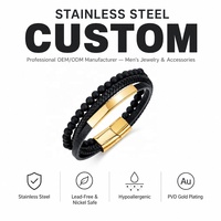 Bracelet unisexe personnalisé en acier inoxydable tressé avec cuir et pierres naturelles, fermoir magnétique, option logo personnalisé