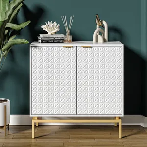 <span class=keywords><strong>Buffet</strong></span> de salon de style moderne du milieu du siècle, armoire haute en <span class=keywords><strong>bois</strong></span> avec base en métal, portes décoratives à motifs en relief - Product Image 1