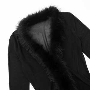 Viviblook Y25TP297 Y2K Vintage 2025 New Autumn Winter Sexy Mesh See Through Fur Long Sleeved Crop <b>Top</b> for Women - Product Image 6