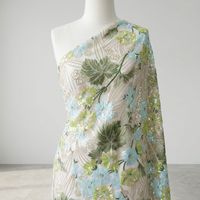 Tissu brodé de paillettes florales colorées à motif de feuilles végétales pastorales, léger, pour robe de demoiselle d'honneur et sac décontracté