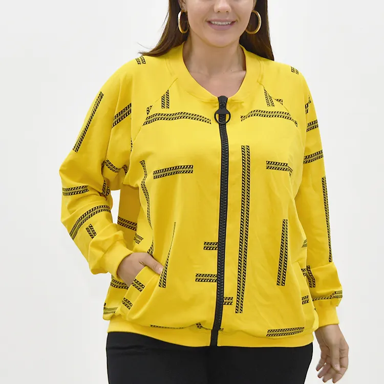 Fashion Yellow Print Letter Sweat Shirt Pullover Pocket Women's Outfit Sweatshirt Coat Jacket Top Zipper Cardigan For Woman