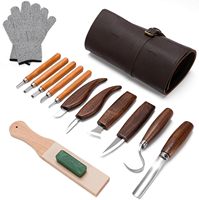 Ensemble de 25 couteaux à sculpter le bois de qualité industrielle, manche en bois de noyer, couteau à découper, étui en cuir vintage, personnalisable OEM, garantie 3 ans