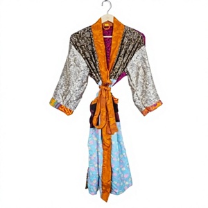 Luxury Silk Elegant Kimono <b>Robe</b> Loungewear Gift Boho Spring Daily Wear Sexy Handmade Vintage Sari 3/4 Sleeve <b>Beach</b> Coverup - Product Image 1