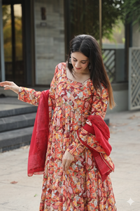 Conjunto de Kurta Anarkali con Estampado Floral de Rayón Premium para Mujer Unity Luxure con Dupatta de Chifón, Ropa Étnica Suave y Transpirable - Product Image 4