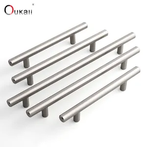 Oukali 96-156mm T bar kolu demir montaj yatak odası mobilyası donanım mutfak çekmecesi büyük Modern çekme dolabı dolap kolları