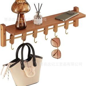 Memory Wooden Wall Rack With <b>Hooks</b> And <b>Shelf</b> For Clothes Hats Bags Glasses Keys Front Door Storage Organizer - Product Image 5