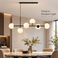 Luminaire suspendu moderne en verre à six globes dorés pour salle à manger, îlot de cuisine, salon, boutique, espace de détente