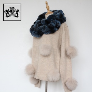 Sciarpa a scialle in vera pelliccia di coniglio per donna all'ingrosso invernale di alta qualità con scialle in vera pelliccia calda - Product Image 4