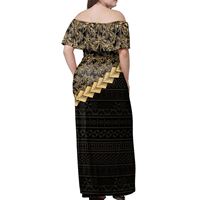 Tonga femme hors épaule longue robe noix de coco dorées imprimer Puletasi vêtements avec quantité de commande minimum robe jupes de plage chaude