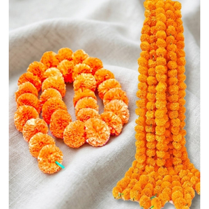 Premium Artificial Marigold Garlands for Diwali Decoration Orange <b>Silk</b> <b>Flower</b> Strings for Indian Weddings Home Pooja <b>Flower</b> - Product Image 1