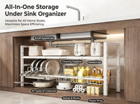 Étagère de rangement sous évier extensible et moderne en acier inoxydable multi-usages pour ustensiles de cuisine et produits de nettoyage
