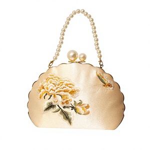 <span class=keywords><strong>Pochette</strong></span> de soirée florale brodée pour femme, avec poignée en perles, style chinois, pour Cheongsam, Hanfu, mariage, fête nuptiale - Product Image 1