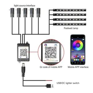 LED車内インテリアアンビエントライトストリップRGB光ファイバー雰囲気ネオン照明キットAPPサウンドコントロールFCC認証12V/5V車載 - Product Image 1