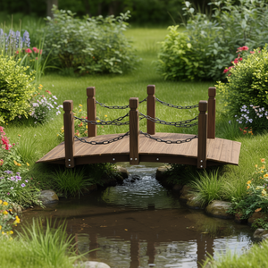 Pont en bois de 1,5 m en sapin avec garde-corps métalliques pour étangs et ruisseaux, ornement de jardin extérieur, style traditionnel, résistant aux intempéries - Product Image 2
