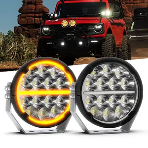 Kendaraan Offroad SUV daya tinggi Super terang, lampu berkendara truk Led bulat aluminium tahan air DRL 80W