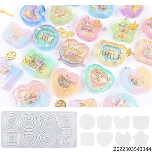 Y5006 Résine Epoxy Silicone Ronde Étoile carré Papillon Lapin Lune Coeur Forme Résine Art Shaker Moules Silicone avec Films Plastiques - Product Image 5
