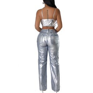 Jeans en denim de taille haute pour femmes, de haute qualité, coupe droite et décontractée, solide délavé léger pour maman - Product Image 3