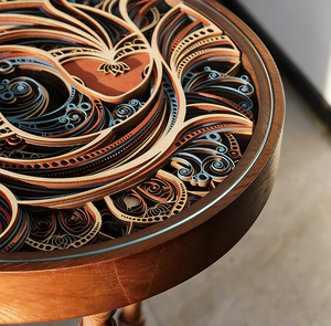 Tavolino Laterale Artistico in Legno Stratificato con Motivo Mandala, Tavolino Rotondo con Taglio Laser 3D, Pezzo Decorativo Artigianale per Arredamento Casa - Product Image 4