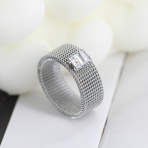 Stainless Steel 8Mm Mesh Diamond <b>Set</b> Wide Deformable <b>Ring</b> For Women Gift Jewelry - Product Image 3