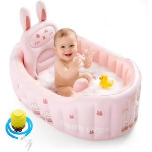 อ่างอาบน้ำเด็กพองลมรูปกระต่ายน่ารัก, สระว่ายน้ำเด็กแรกเกิดแบบพับได้พร้อมที่รองรับ, อ่างอาบน้ำเด็กวัยหัดเดินสำหรับเด็กอายุ 0-6 ปี - Product Image 1