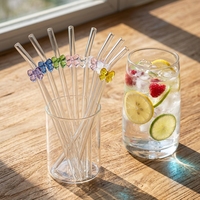 Pailles en verre colorées réutilisables en gros, motif sapin de Noël soufflé, accessoires écologiques pour bars et pailles en verre