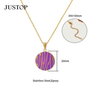 จี้เหรียญเคลือบทอง 18K สแตนเลส สไตล์เทรนดี้ ลายหยดน้ำมัน สำหรับเครื่องประดับสร้อยคอผู้หญิง ขายส่ง - Product Image 6